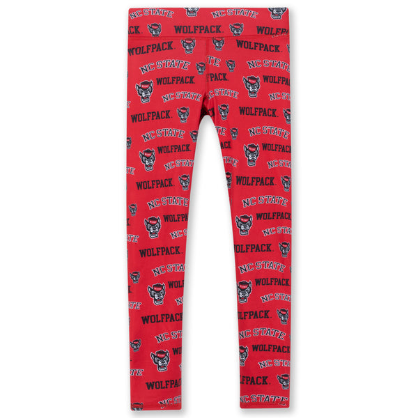 NC State Wolfpack Youth Red All Over Logo Leggings
