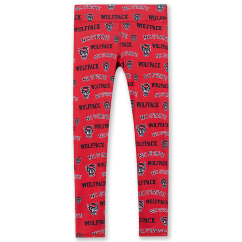 NC State Wolfpack Youth Red All Over Logo Leggings