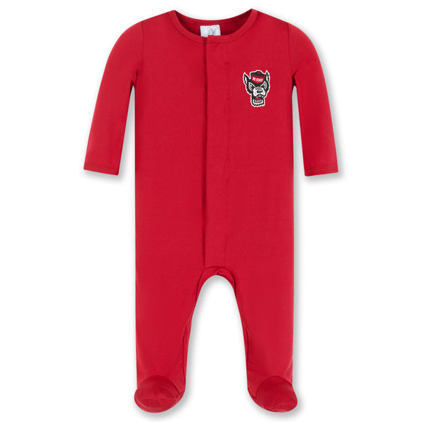 NC State Wolfpack Infant Red Magnetic Closure Wolfhead Footie