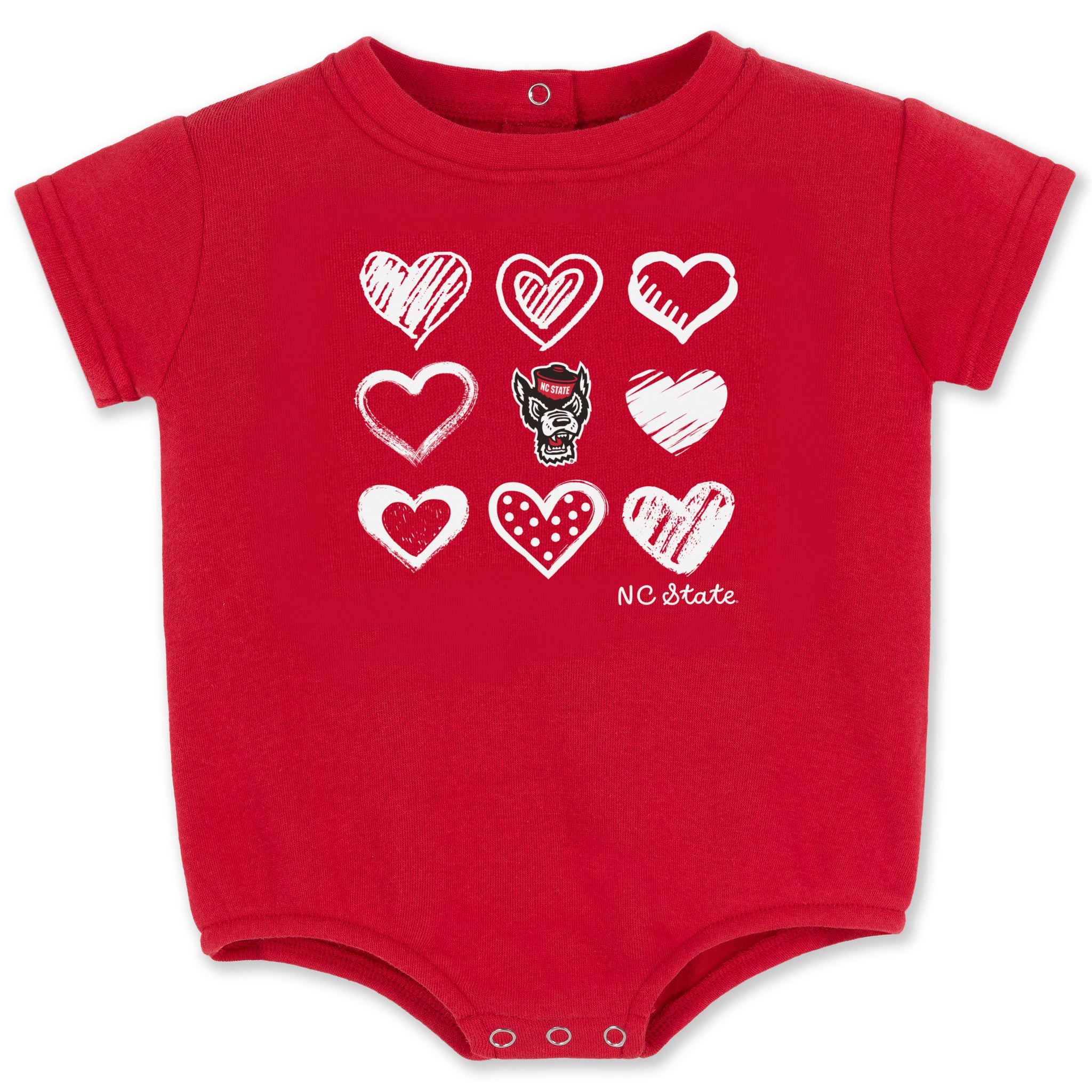 NC State Wolfpack Infant Red Hearts Romper
