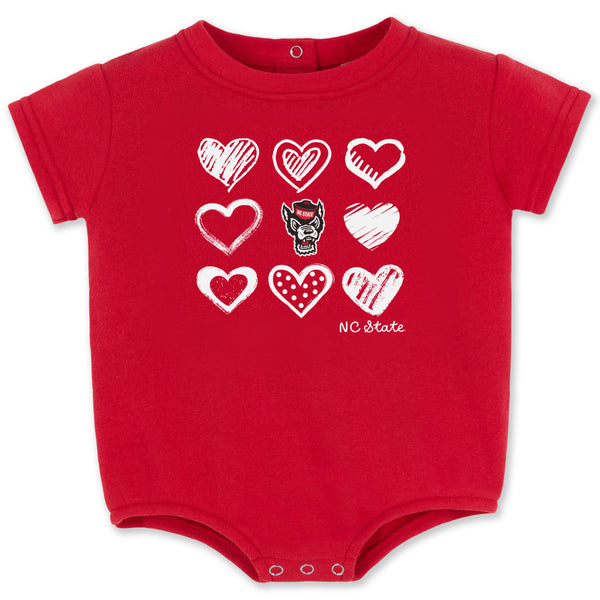NC State Wolfpack Infant Red Hearts Romper