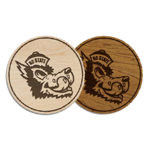 NC State Wolfpack Engraved Vault Slobbering Wolf Wood Set of 4 Wood Coasters with Holder