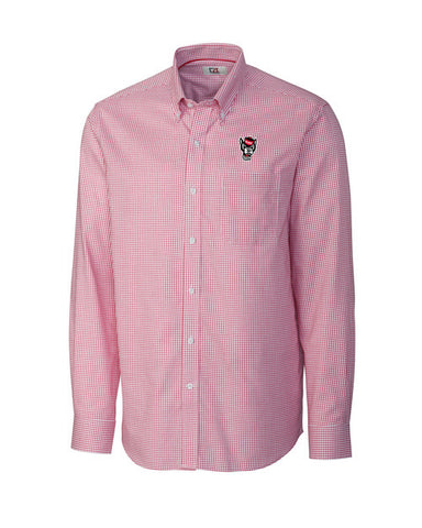 NC State Wolfpack Cutter and Buck Wolfhead Tailored Fit Tattersall L/S Dress Shirt