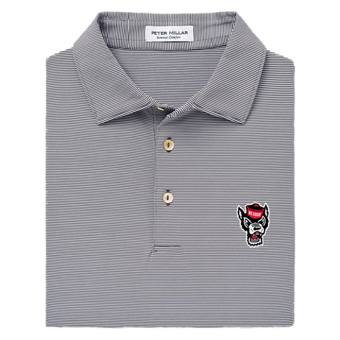 NC State Wolfpack Peter Millar Jubilee Striped Wolfhead Performance Polo