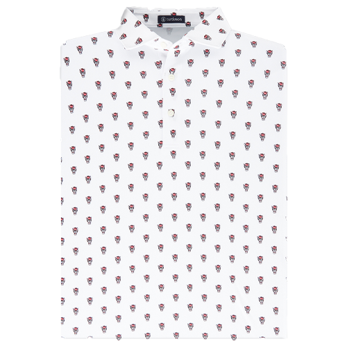 NC State Wolfpack Turtleson White Gameday All Over Wolfhead Polo