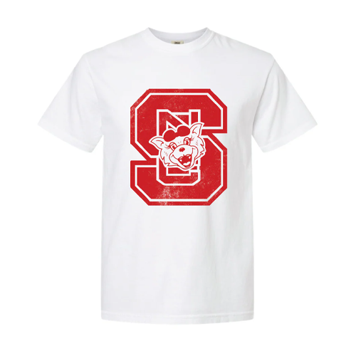 NC State Wolfpack Comfort Colors White Block S Ms. Wuf Head T-Shirt