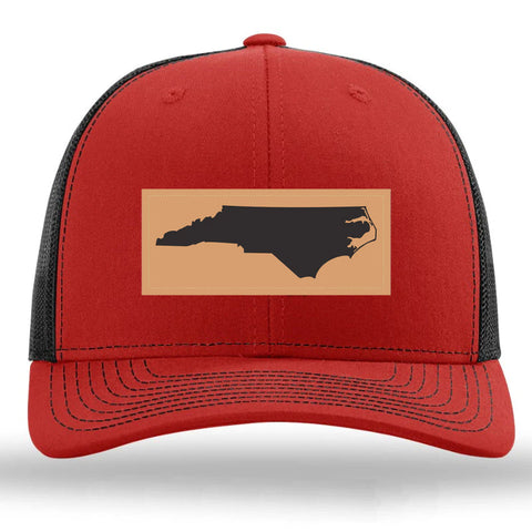 Red and Black State of North Carolina Rectangle Outline Adjustable Mesh Hat