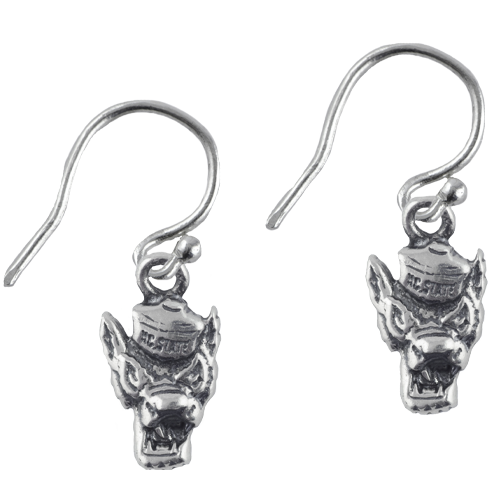 NC State Wolfpack Sterling Silver Wolfhead Dangle Earrings