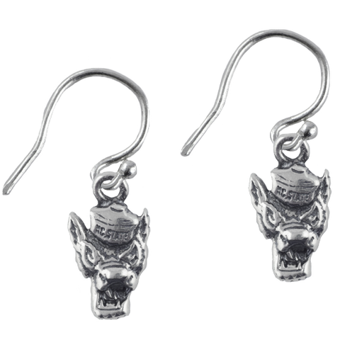 NC State Wolfpack Sterling Silver Wolfhead Dangle Earrings