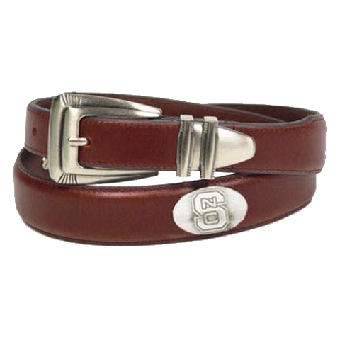 NC State Wolfpack Brown Concho Tip Leather Belt