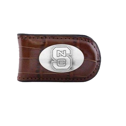 NC State Wolfpack Brown Leather Magnetic Money Clip
