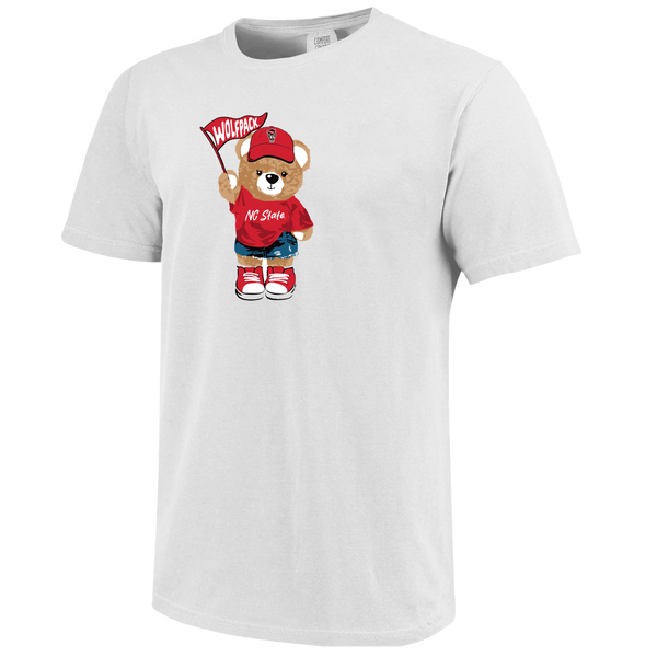 NC State Wolfpack Youth Comfort Colors White Teddy Bear T-Shirt