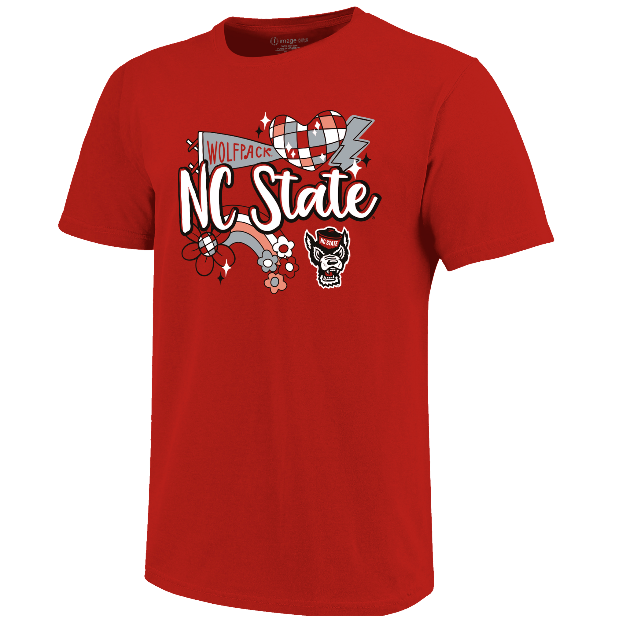 NC State Wolfpack Youth Red Heart Disco T-Shirt