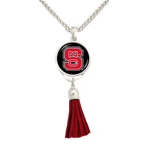 NC State Wolfpack Women's Long Tassel Red Block S Dome Necklace