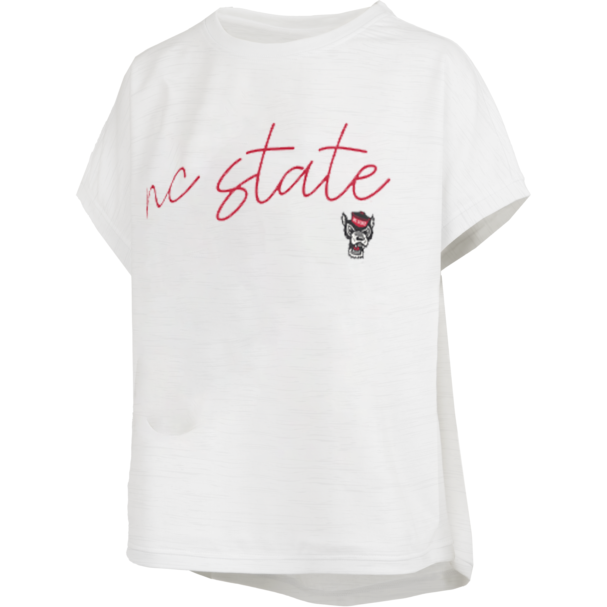 NC State Wolfpack Women's "Alexandra" White Sleeveless Drop Shoulder Waist Length T-Shirt
