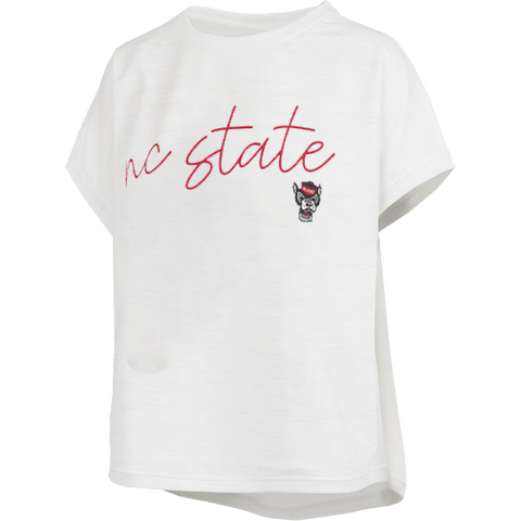 NC State Wolfpack Women's "Alexandra" White Sleeveless Drop Shoulder Waist Length T-Shirt