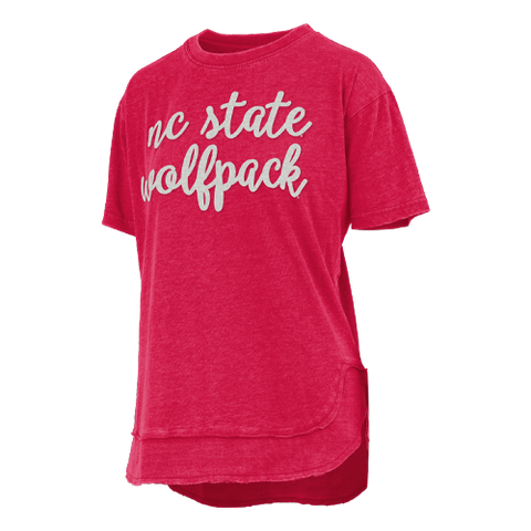 NC State Wolfpack Women's Red "Chelsea" Hi-Lo Rounded Bottom T-Shirt