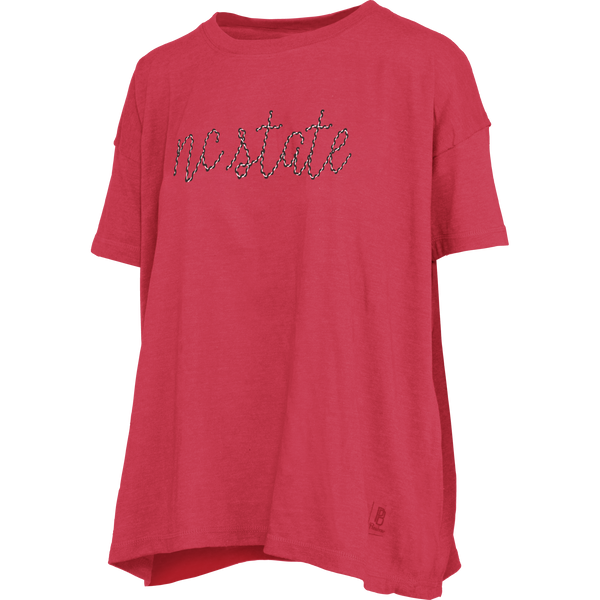 NC State Wolfpack Women's Swirl Script Embroidered T-Shirt