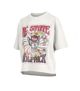 NC State Wolfpack Women's White "Woodstock" Oversized Crop Top