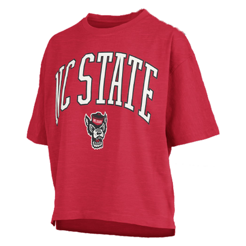 NC State Wolfpack Women's Red Nelson Waist Length Oversized T-shirt