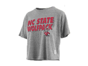 NC State Wolfpack Women's Phantasm Grey Strutting Wolf Knobi Crop Top