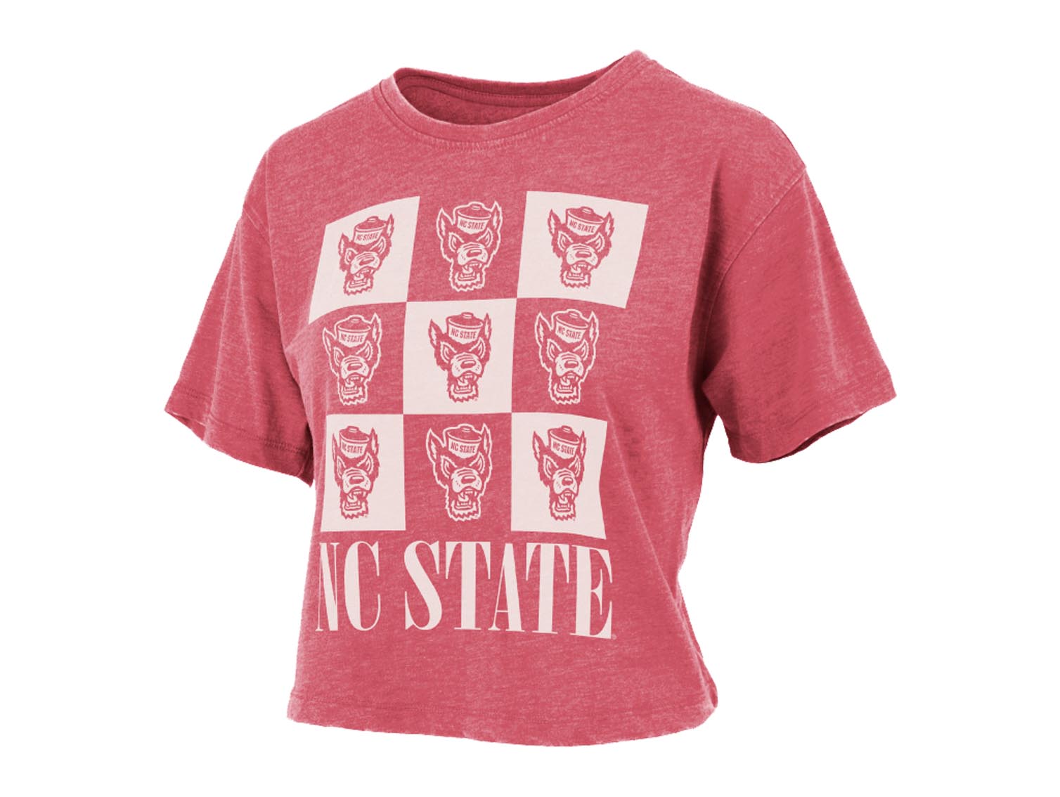 NC State Wolfpack Women's Heathered Red Checkered Wolfhead Crop Top