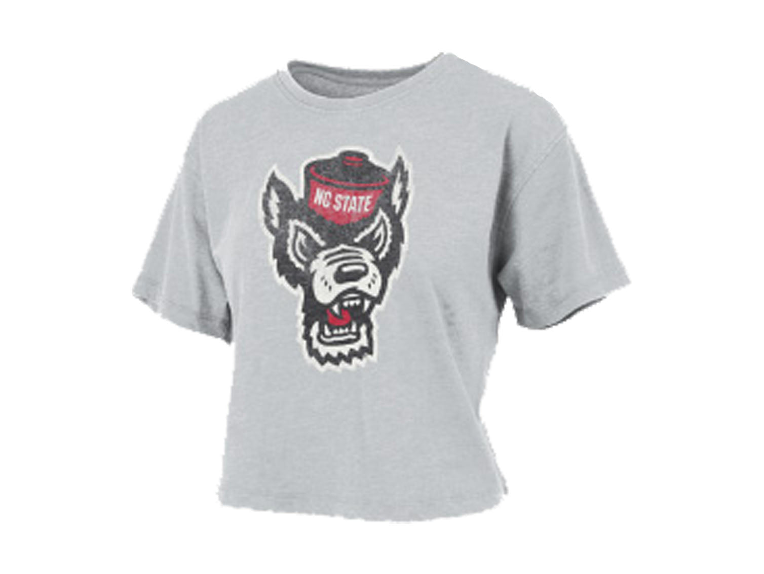 NC State Wolfpack Women's Grey Distressed Wolfhead Vintage Crop Top