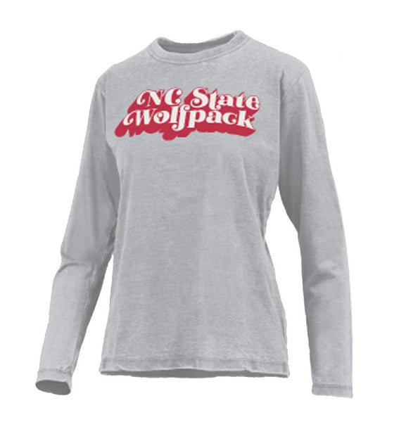 NC State Wolfpack Women's Grey "Easy" Loose Fit Vintage Long Sleeve Tee