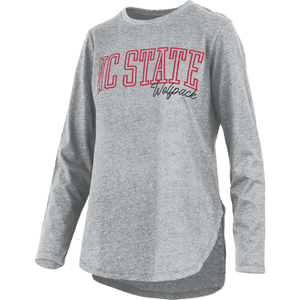 NC State Wolfpack Women's Grey Rockdale Rounded Bottom Hi-Lo Long Sleeve T-Shirt