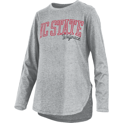 NC State Wolfpack Women's Grey Rockdale Rounded Bottom Hi-Lo Long Sleeve T-Shirt
