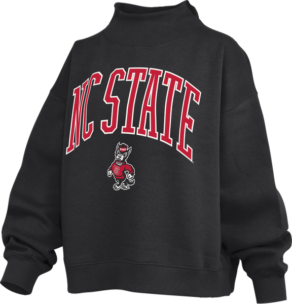 NC State Wolfpack Black Long Sleeve Mock Crew Oversized Fleece