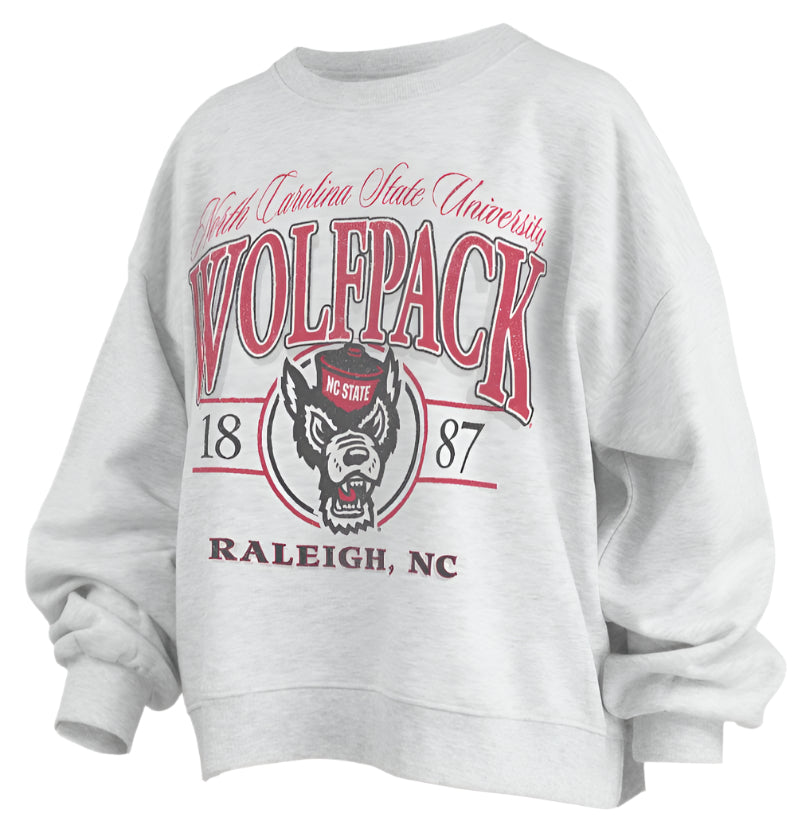 NC State Wolfpack Women's Oatmeal Vinson Waist Length Oversized Fleece Crewneck