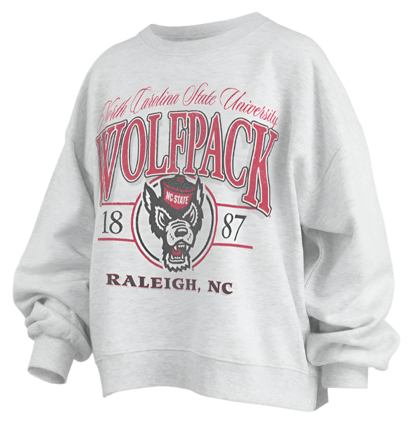 NC State Wolfpack Women's Oatmeal Vinson Waist Length Oversized Fleece Crewneck