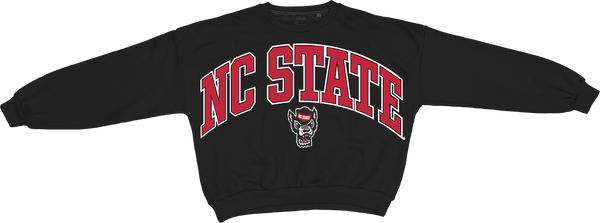 NC State Wolfpack Women's Black "Sweeper" Waist Length Oversized Crewneck