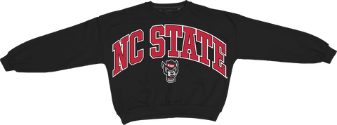 NC State Wolfpack Women's Black "Sweeper" Waist Length Oversized Crewneck