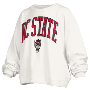 NC State Wolfpack Women's White Janise Waist Length Oversized Crewneck