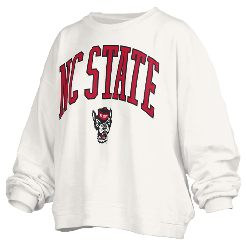 NC State Wolfpack Women's White Janise Waist Length Oversized Crewneck