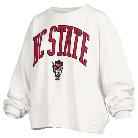 NC State Wolfpack Women's White Janise Waist Length Oversized Crewneck