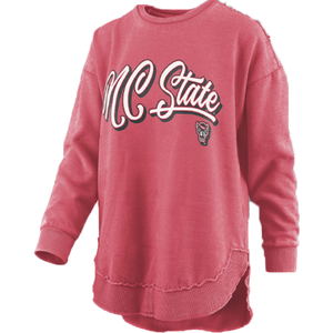 NC State Wolfpack Women's Heathered Red Harlow Rounded Bottom Fleece Crewneck