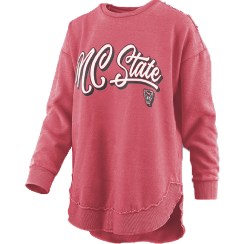 NC State Wolfpack Women's Heathered Red Harlow Rounded Bottom Fleece Crewneck