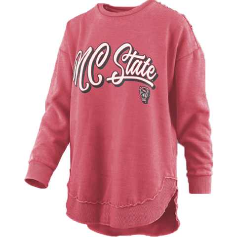 NC State Wolfpack Women's Heathered Red Harlow Rounded Bottom Fleece Crewneck