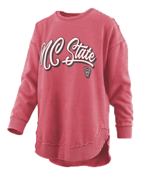 NC State Wolfpack Women's Heathered Red Harlow Rounded Bottom Fleece Crewneck