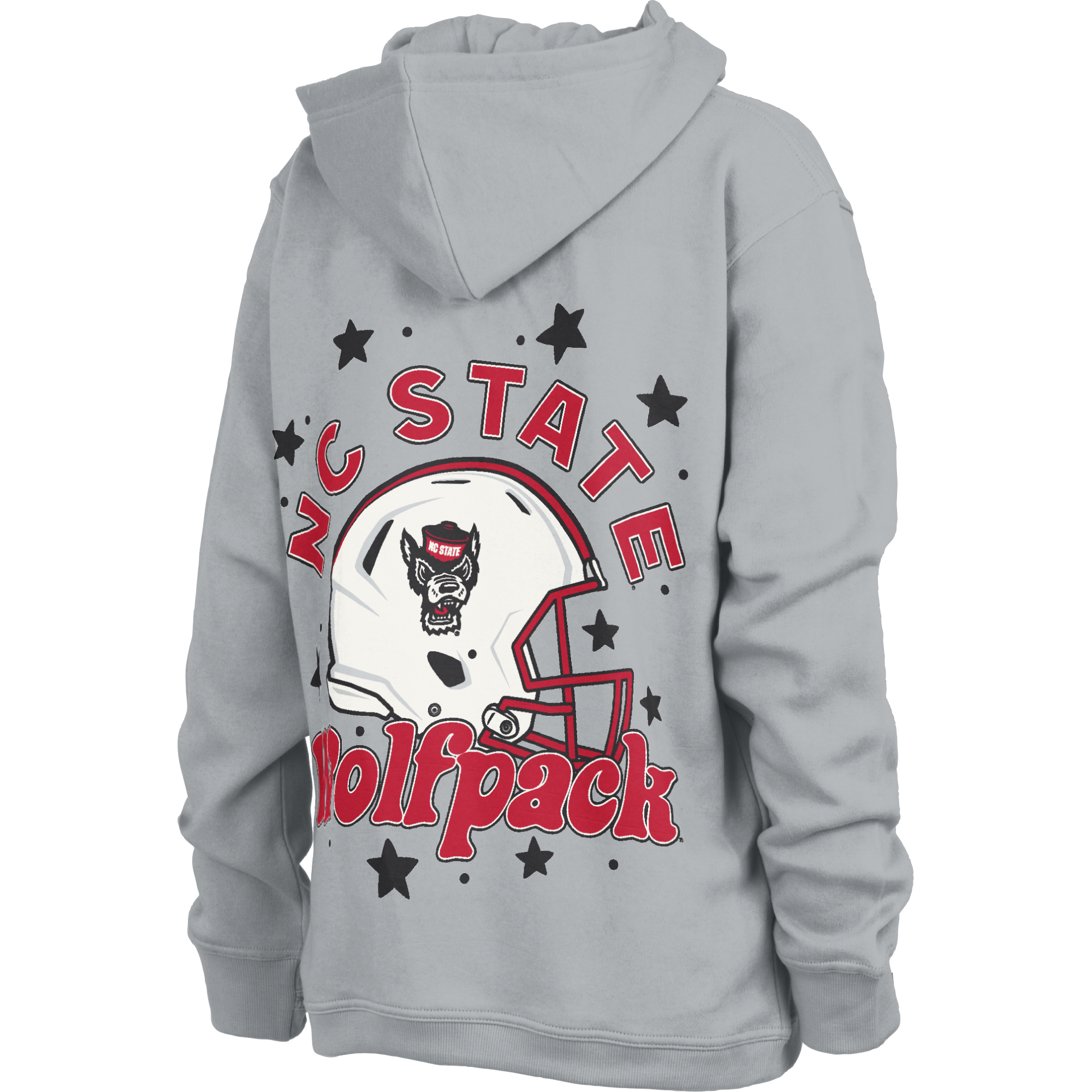 NC State Wolfpack Women's Grey Starbright Football Helmet Oversized Hooded Sweatshirt