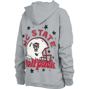 NC State Wolfpack Women's Grey Starbright Football Helmet Oversized Hooded Sweatshirt