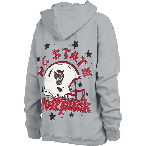 NC State Wolfpack Women's Grey Starbright Football Helmet Oversized Hooded Sweatshirt