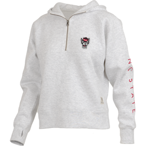 NC State Wolfpack Women's Ash Grey "Bronco" Wolfhead 1/4 Zip Oversized Hooded Sweatshirt