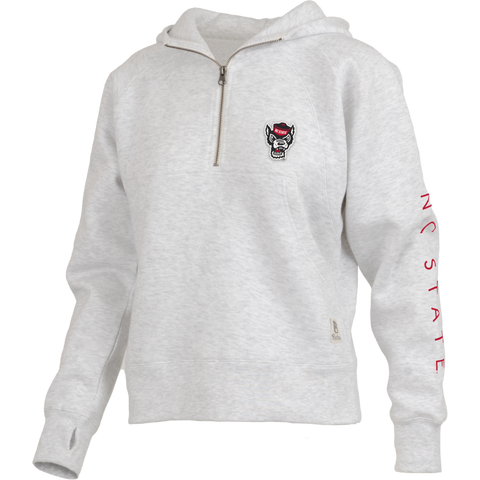 NC State Wolfpack Women's Ash Grey "Bronco" Wolfhead 1/4 Zip Oversized Hooded Sweatshirt