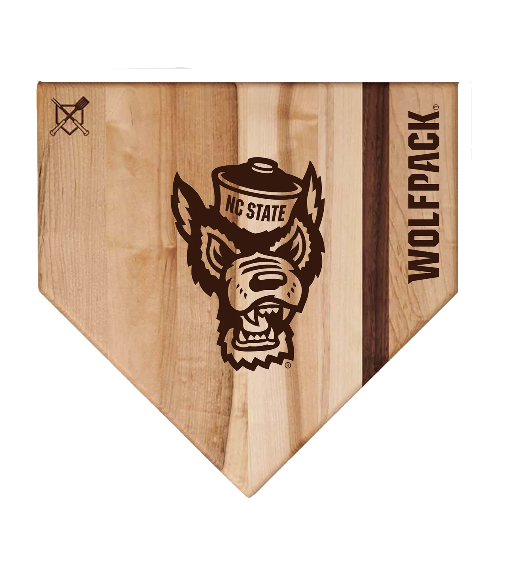 NC State Wolfpack Baseball BBQ Wooden Home Plate Cutting Board