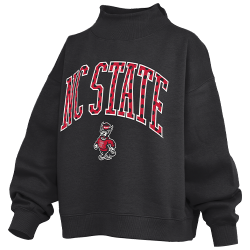 NC State Wolfpack Women's Black Polka-Dot Strutting Wolf Mock Crew Oversized Fleece