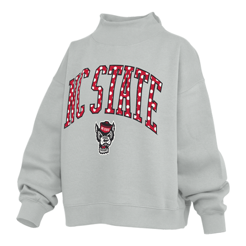 NC State Wolfpack Women's Ash Polka-Dot Mock Crew Oversized Fleece